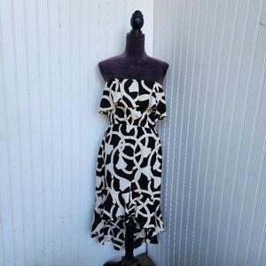 Margaret Josephs Macbeth Collection Dress Womens Beige Black Rope Off Shoulde L